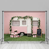 Aperturee - Aperturee Baby Pink Motor Home Floral Sweet Wedding Backdrop